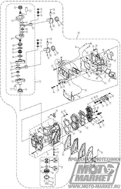 Двигатель в сборе. Ремонтный комплект лодочного мотора Golfstream Parsun T36(T40J)