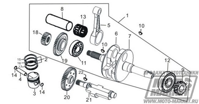 Коленчатый вал (RC200-GY8, RC200GY-C2, RC200-C5B) двигателя 164FML, 200 cm3 для мотоциклов и скутеров Racer